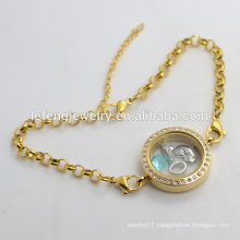 316l stainless steel Pearl Chain loating locket bracelet, crystal bracelet